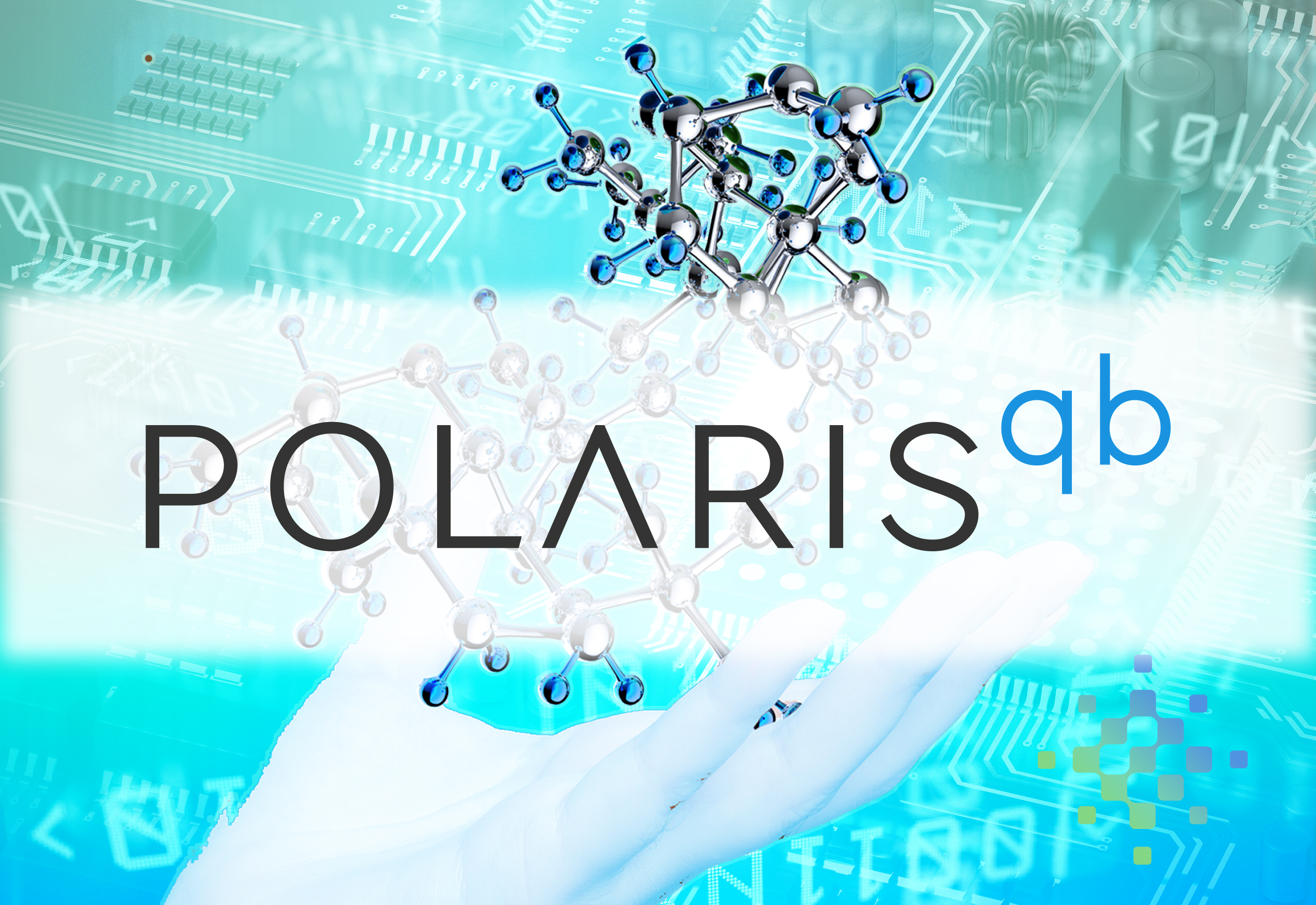 The PolarisQB logo over an image of a hand holding a molecule.