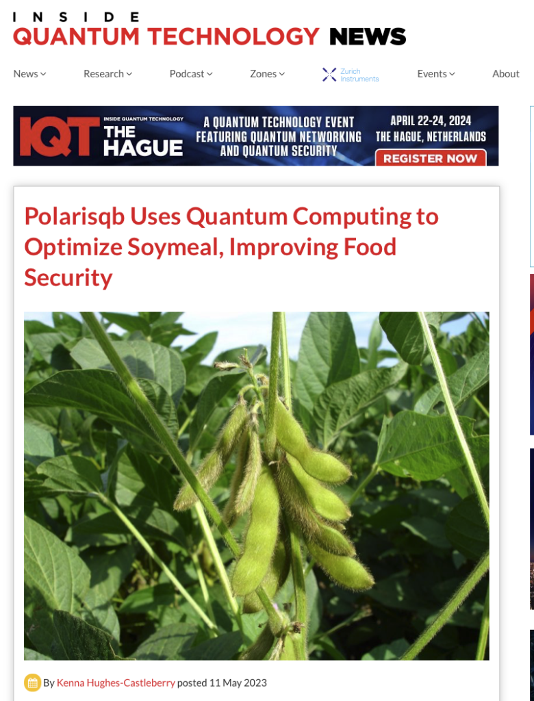 :OLARISqb featured in Inside Quantum Technology as the Runner Up in the Soy Innovation Challenge